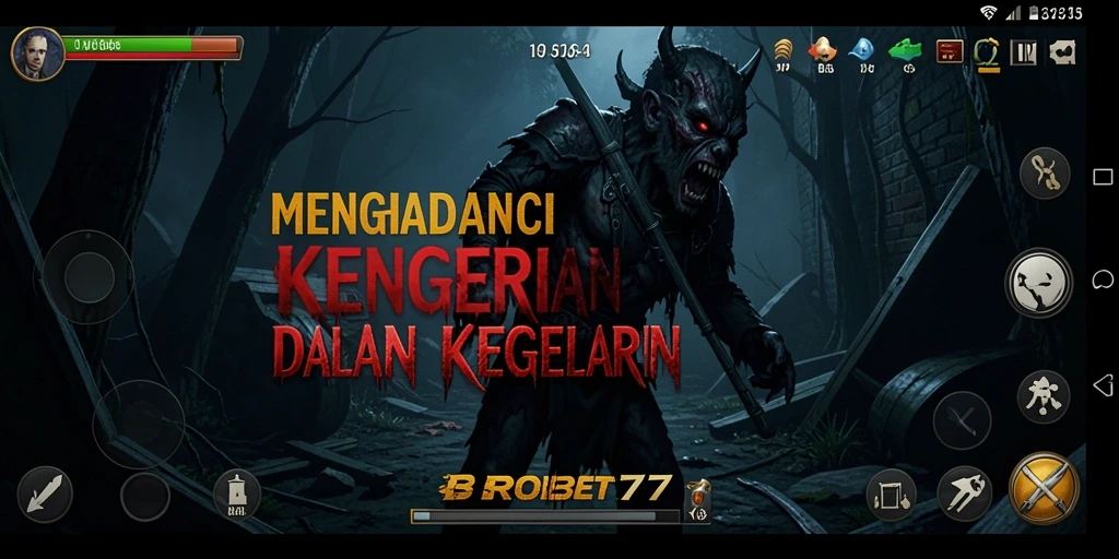 Tampilan gameplay menegangkan di dalam <strong>BROBET77</strong> yang penuh kegelapan.