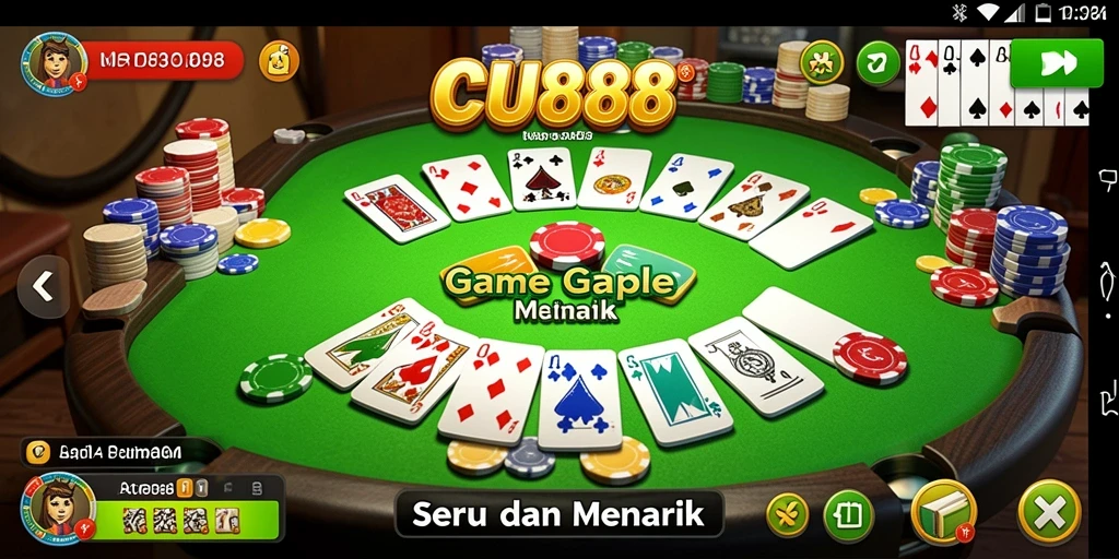 Screenshot CU888 menampilkan keseruan gameplay Gaple yang menarik.