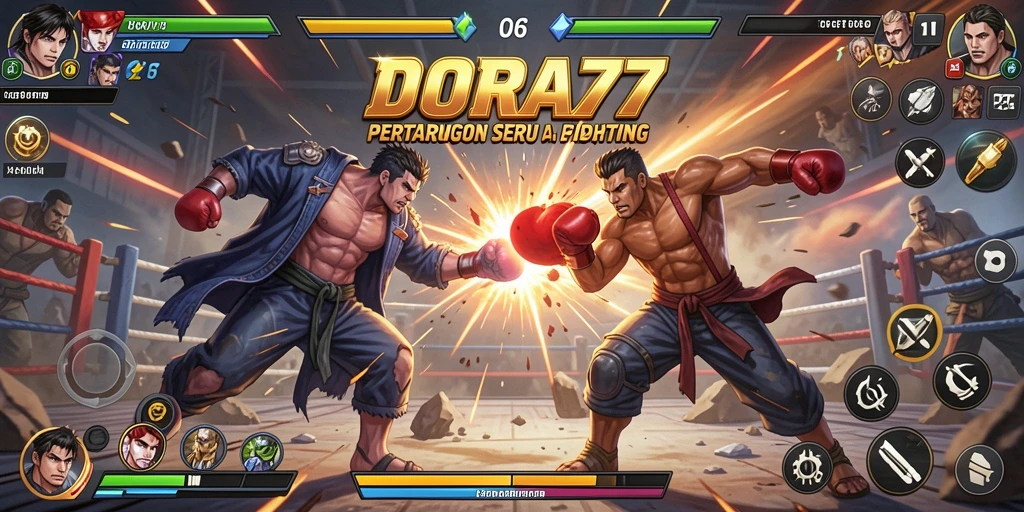 Tampilan gameplay DORA77 yang mendebarkan saat bertarung.
