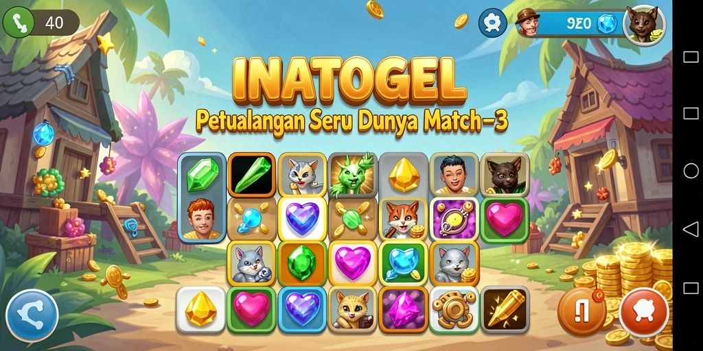 Screenshot gameplay INATOGEL yang menampilkan kombinasi objek Match-3.