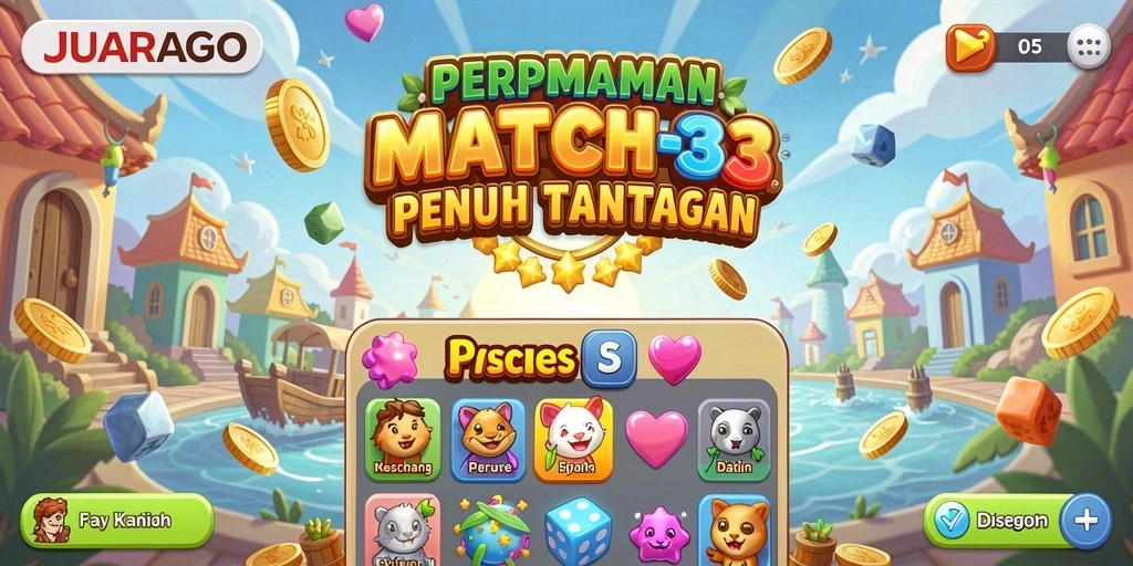 Screenshot gameplay JUARAGO yang menunjukkan kombinasi elemen Match-3.