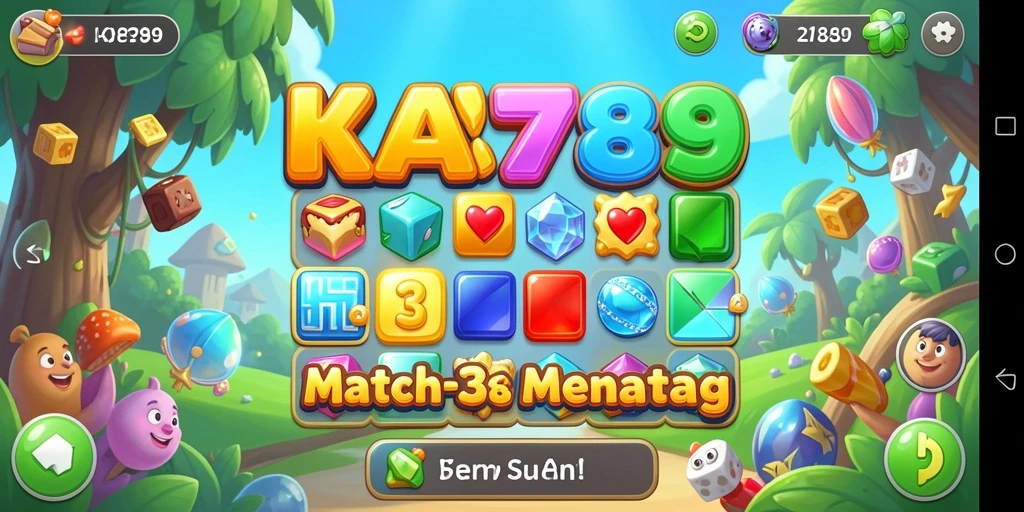 Tangkapan layar gameplay KA789 dengan tampilan level Match-3 yang ceria.