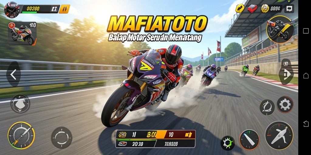 Gameplay seru MAFIATOTO dengan balapan motor yang mendebarkan.