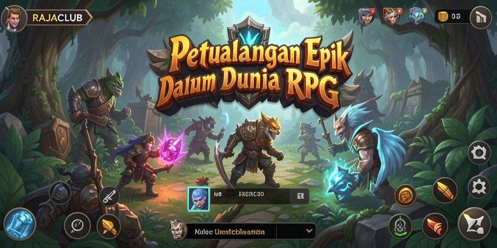 Screenshot gameplay RAJACLUB menunjukkan aksi pertarungan yang seru dan dunia yang indah.
