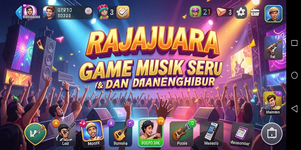 Tampilan gameplay seru dalam RAJAJUARA dengan alunan musik yang menggugah.