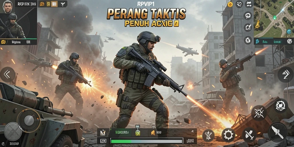 Tangkapan layar gameplay RPVIP1 yang menunjukkan aksi pertempuran TPS.