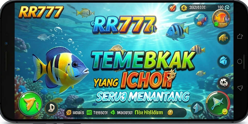 Tampilan gameplay RR777 dengan berbagai ikan untuk ditembak.