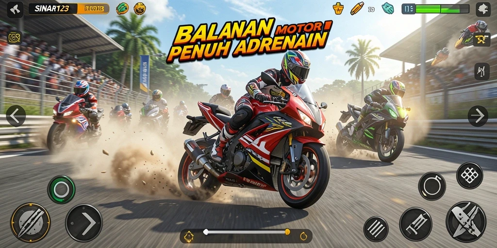 Gameplay balapan motor yang seru dan dinamis.